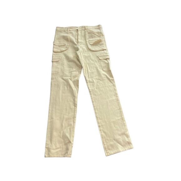 Des Phemmes Womens Cream 8 Pocket Cropped High Rise Wide Leg Jeans Size 42 - Picture 1 of 12